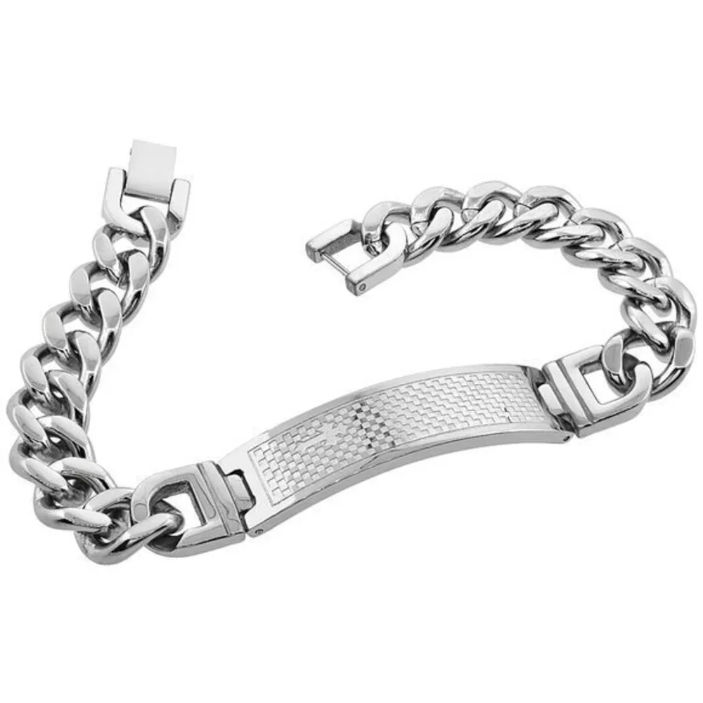 Men Stainless Steel Curb Cross Bracelet 8.5 , 9